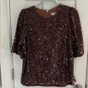 LOFT Brown Sequin Blouse